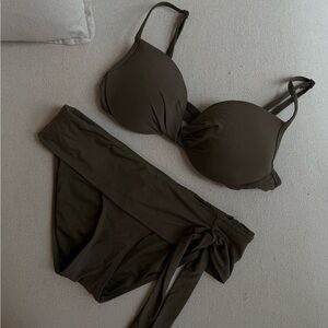 dark olive green earth tones women’s swim bikini two peice turquoise couture